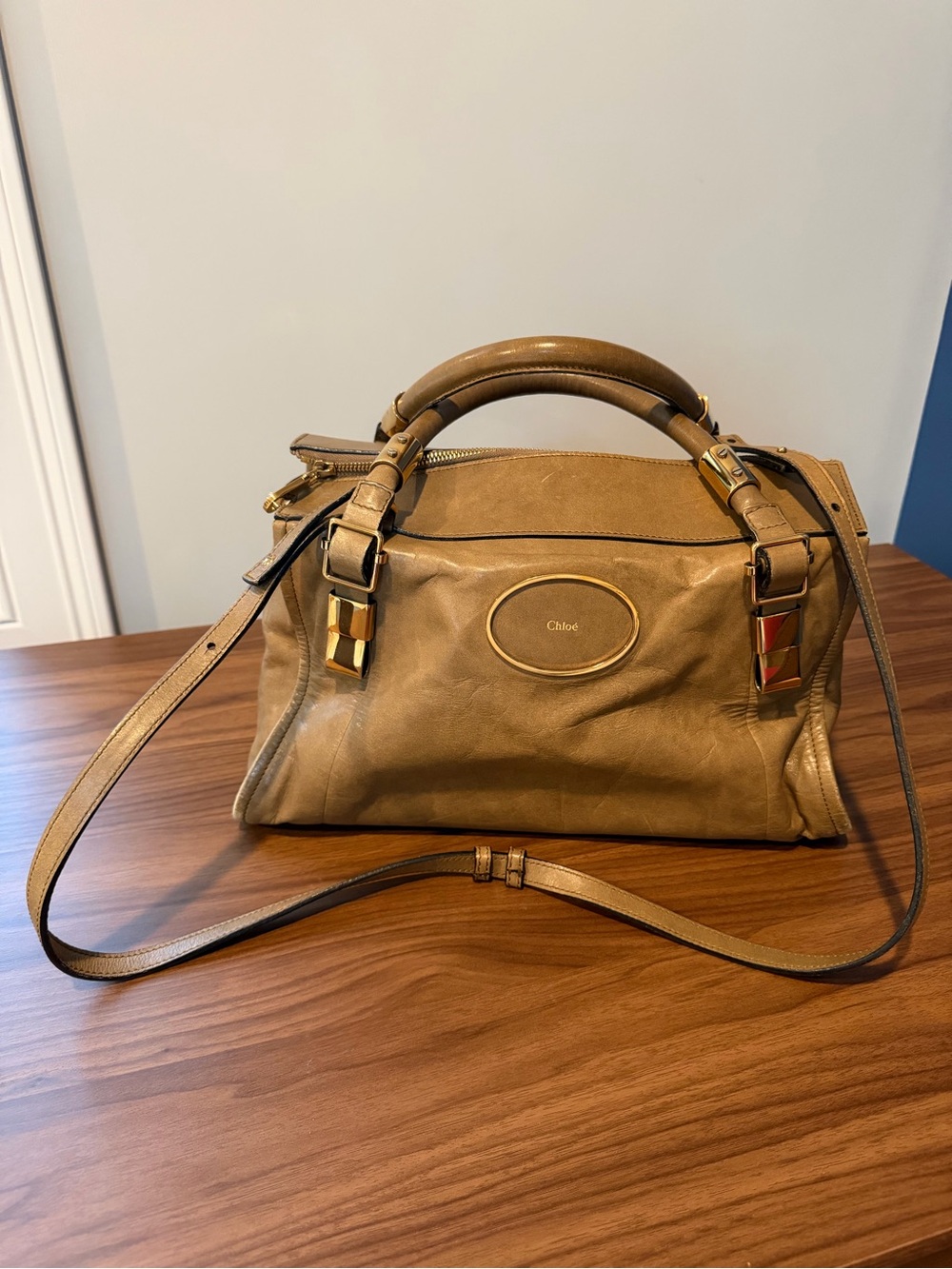 Chloe Tan Leather Satchel with Shoulder Strap